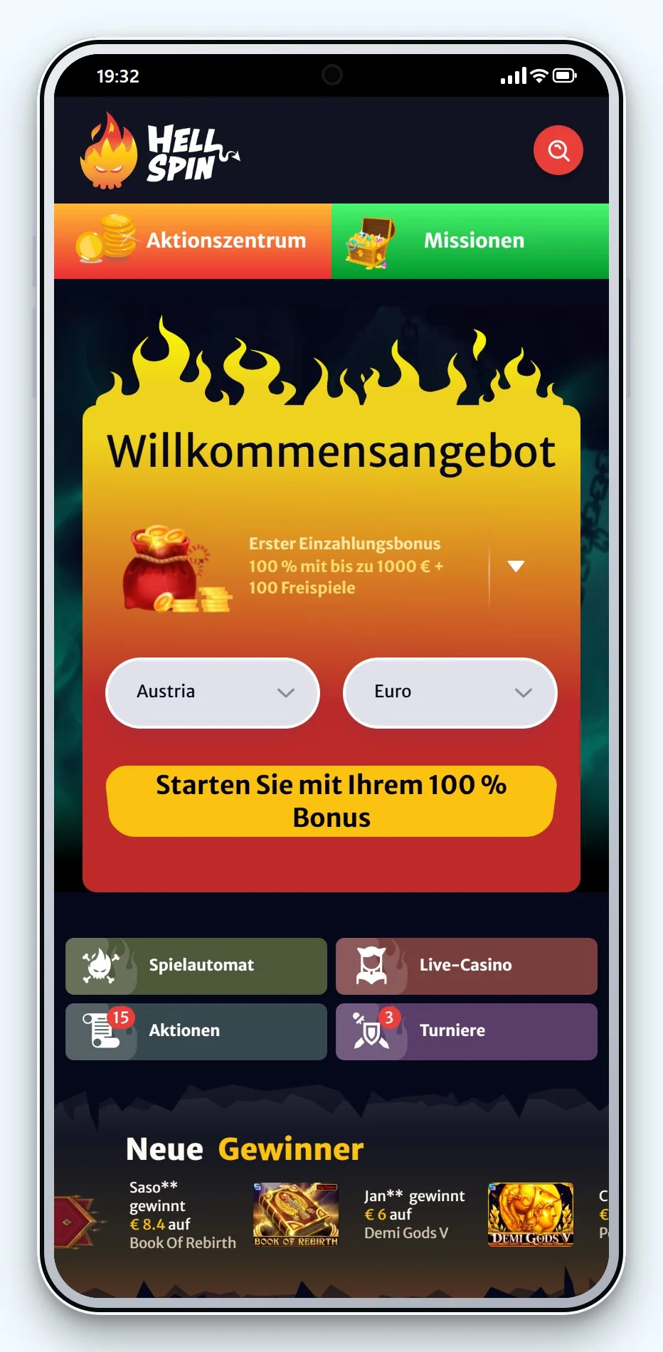 casinos mit curacao lizenz: HellSpin mobile Lobby