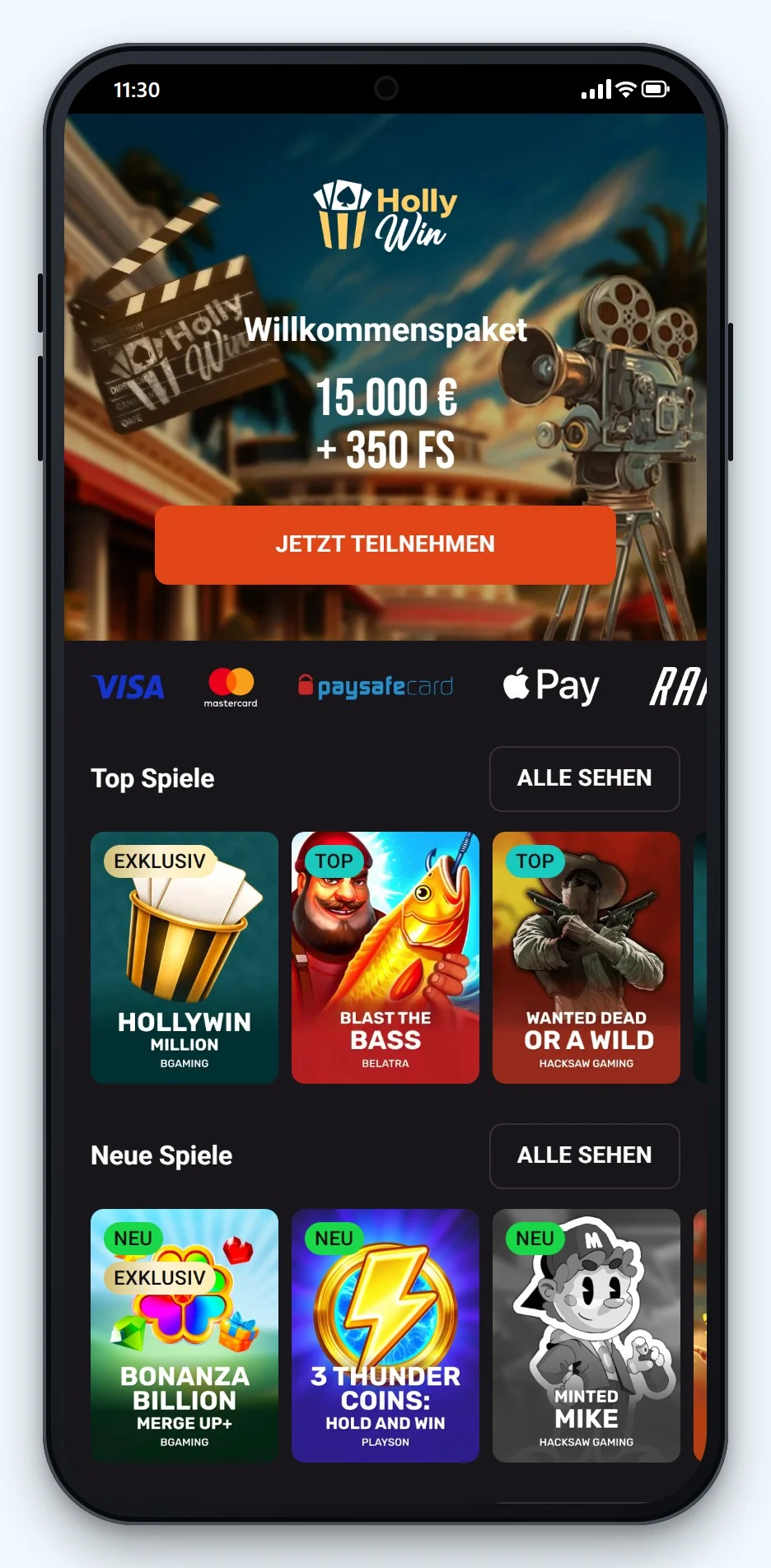 Casinos mit Curacao Lizenz: Hollywin am Handy