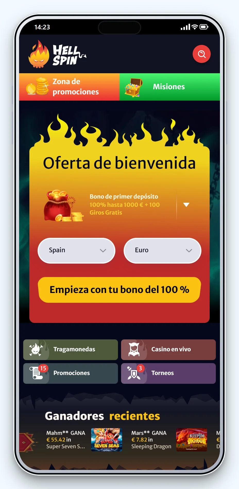 casinos online curazao: HellSpin, lobby móvil