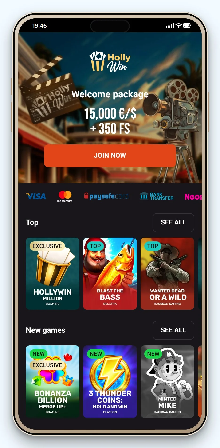 curacao casino licentie: Hollywin op een telefoon