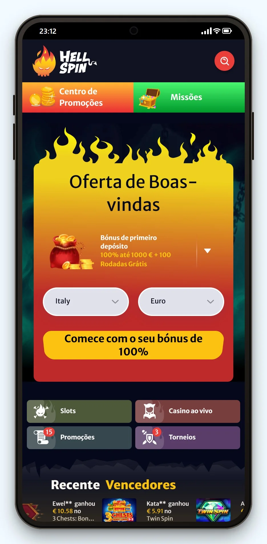 casino curaçao portugal: HellSpin no telemóvel