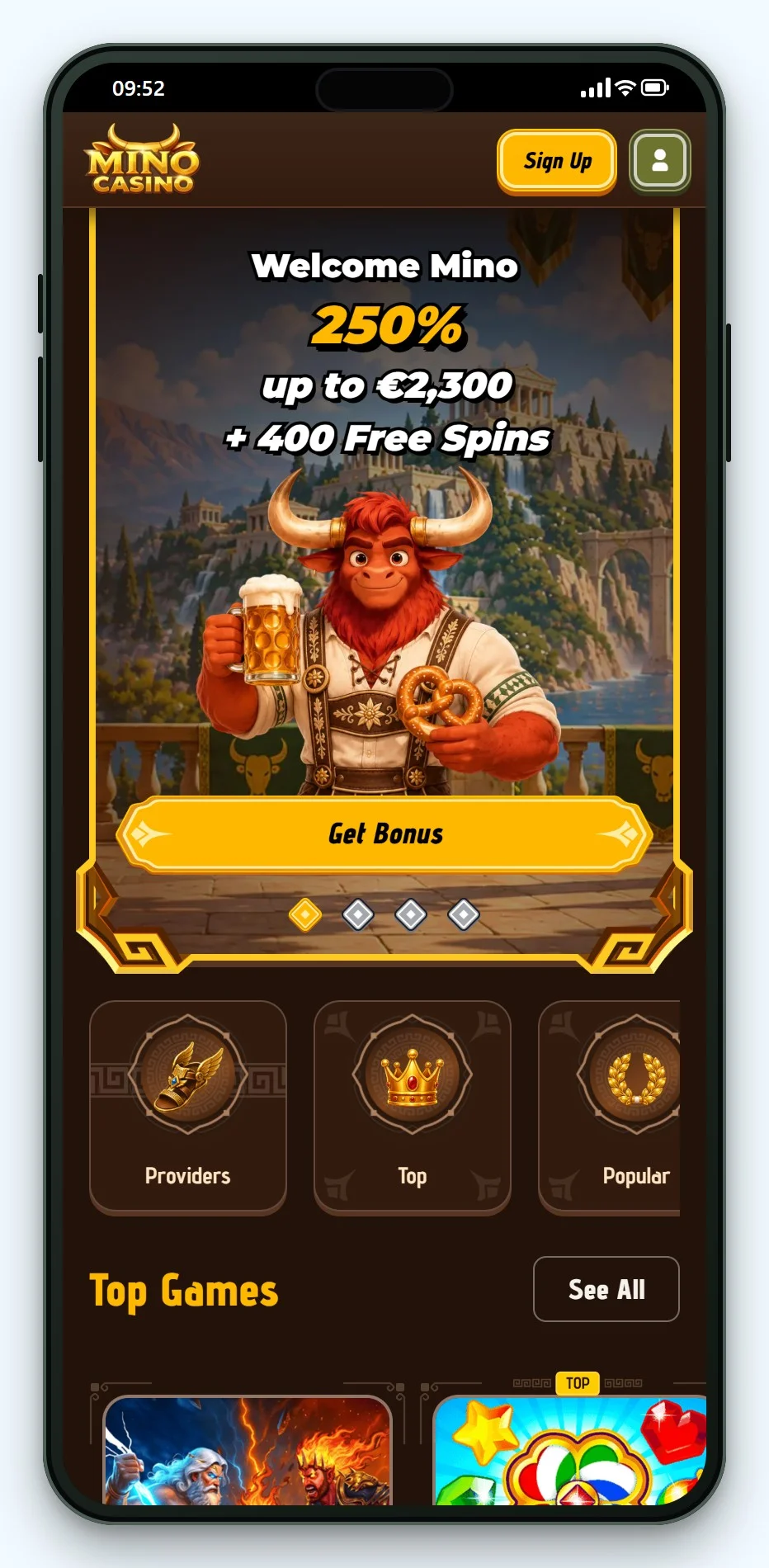 curacao gambling sites: Mino Casino on mobile