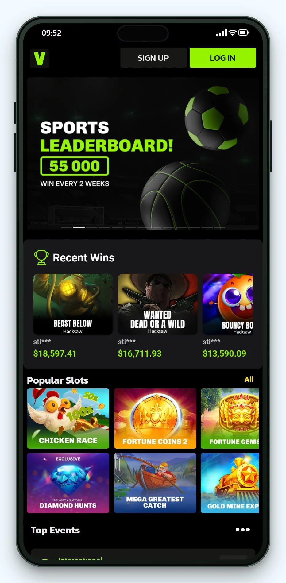 curacao casino sites: Velobet mobile lobby